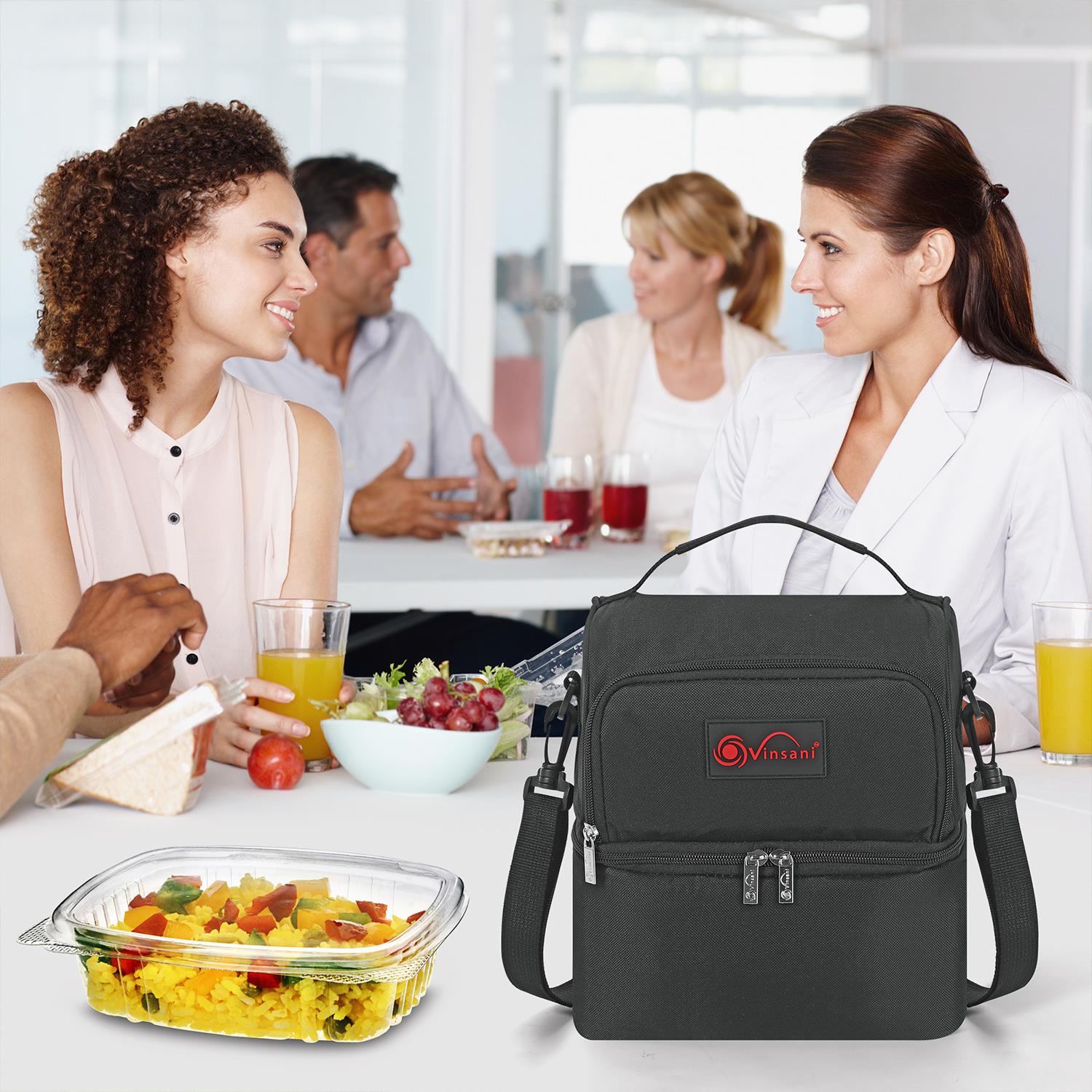 Vinsani 7L Dual Compartment Lunch Cooler Bag, Insulated Cooler Bag with Handle and Shoulder Strap, Water-Resistant, Leak-Proof Lining