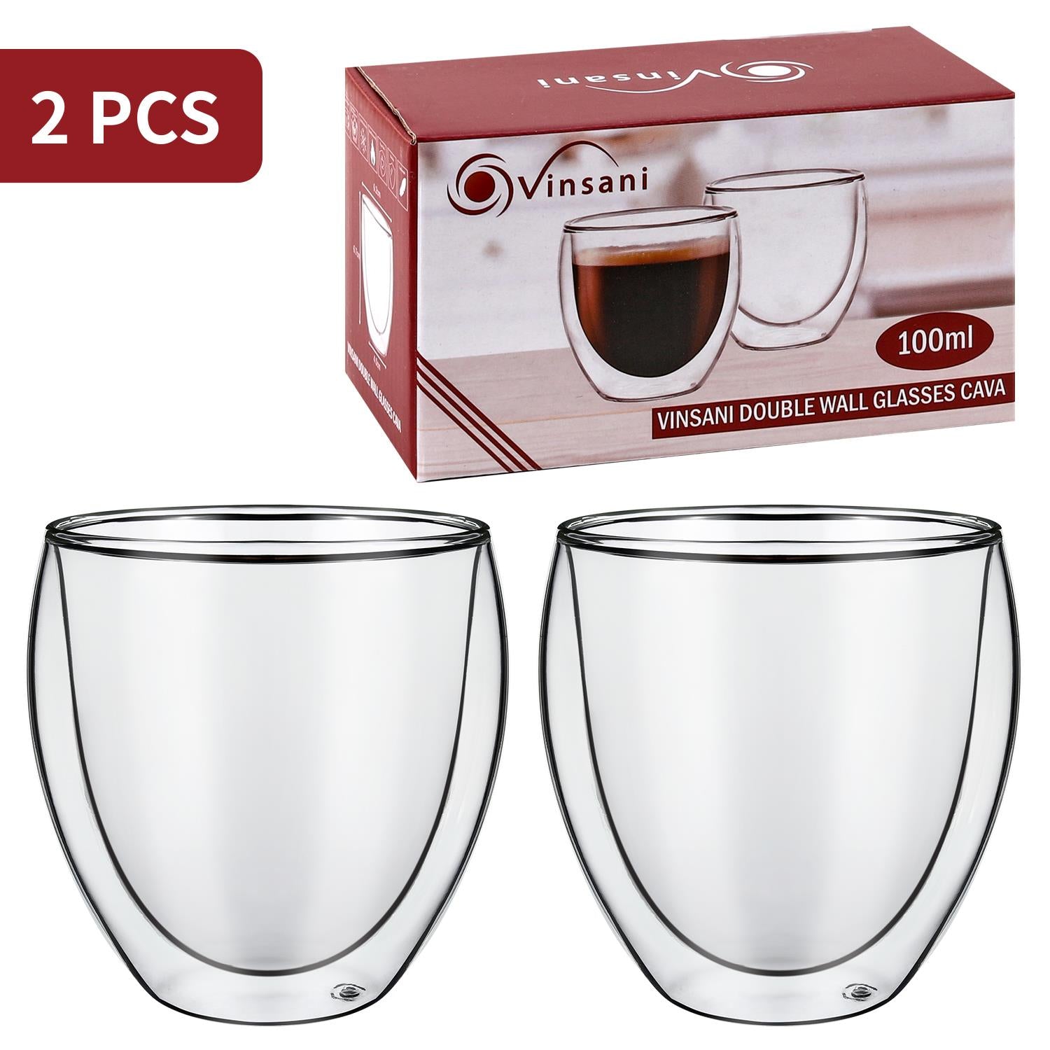 Vinsani Double Wall Borosilicate Glasses, Set of 2
