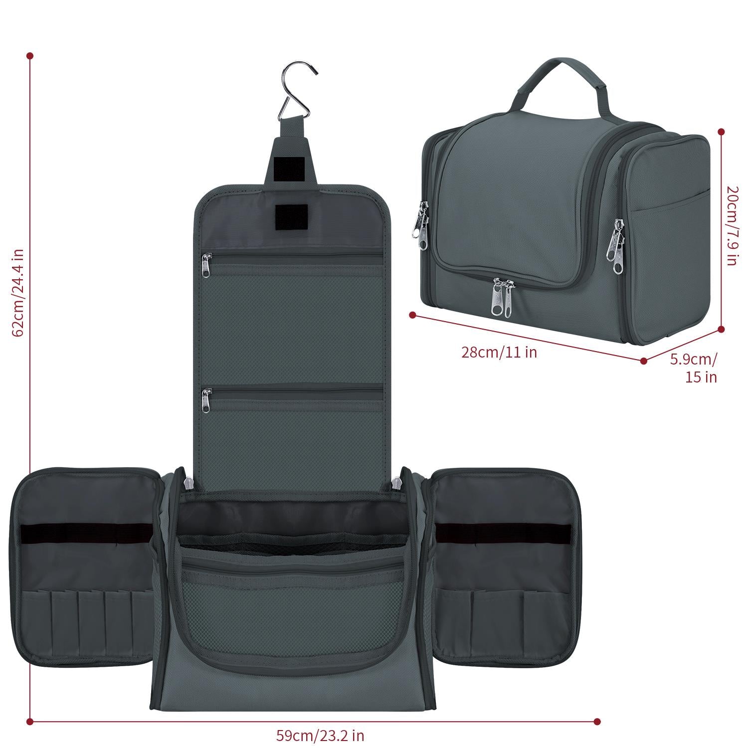 Vinsani Toiletry Bag with Hook, Multiple Compartments and Mesh Pockets