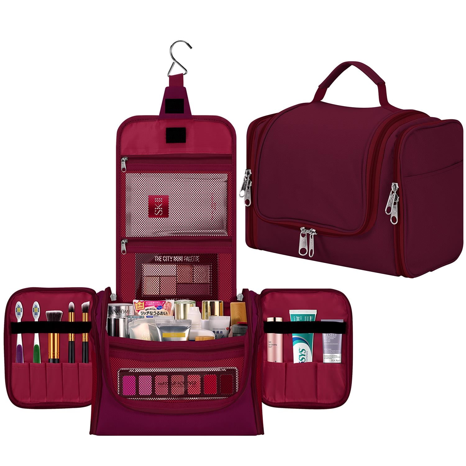 Vinsani Toiletry Bag with Hook, Multiple Compartments and Mesh Pockets