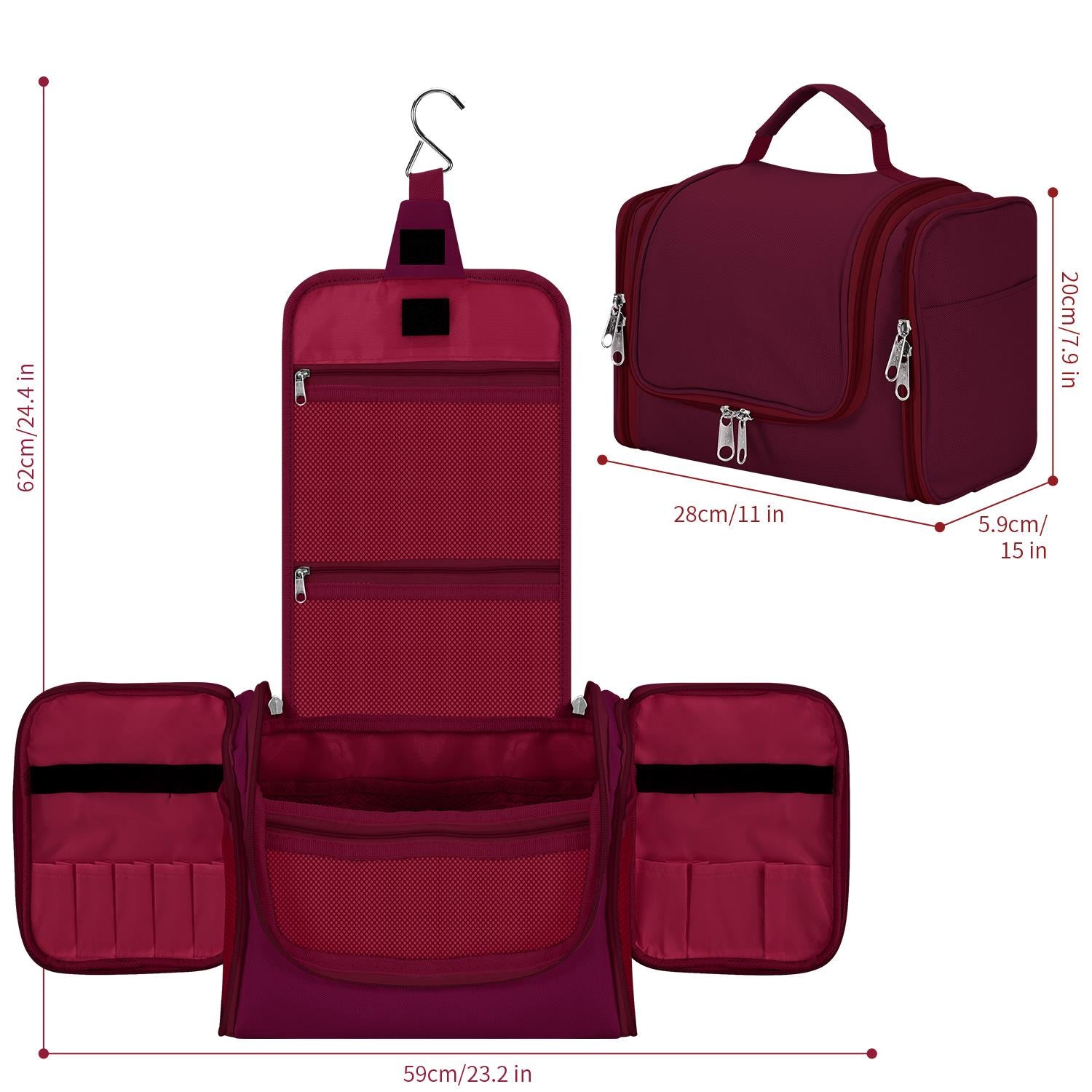 Vinsani Toiletry Bag with Hook, Multiple Compartments and Mesh Pockets