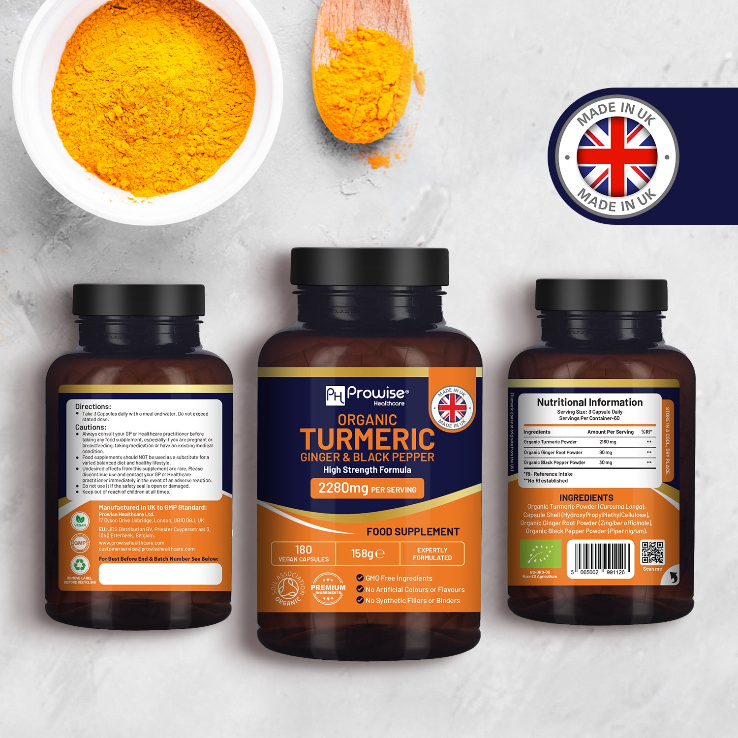 Prowise Healthcare Organic Turmeric Capsules with Ginger & Black Pepper