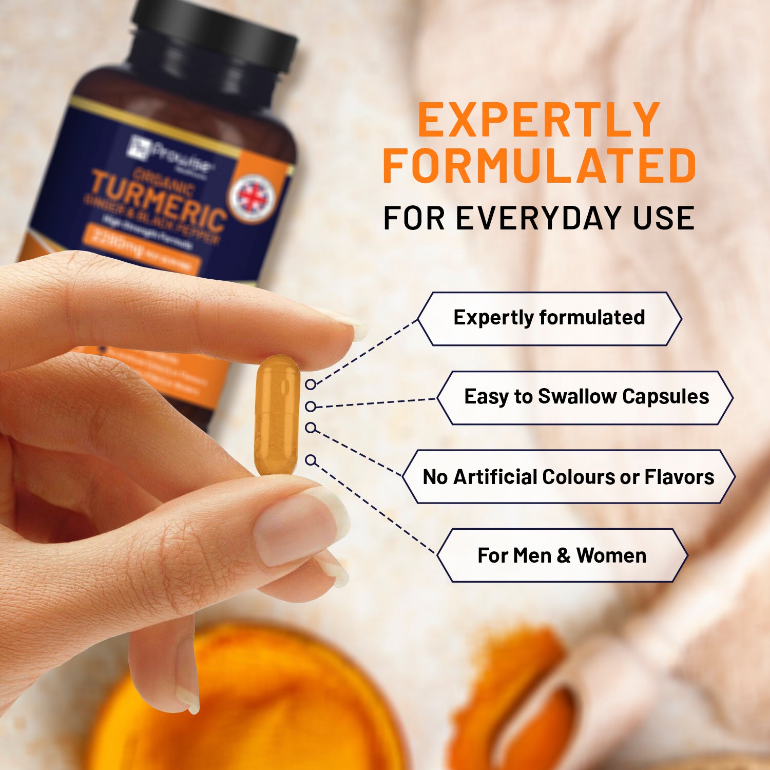 Prowise Healthcare Organic Turmeric Capsules with Ginger & Black Pepper