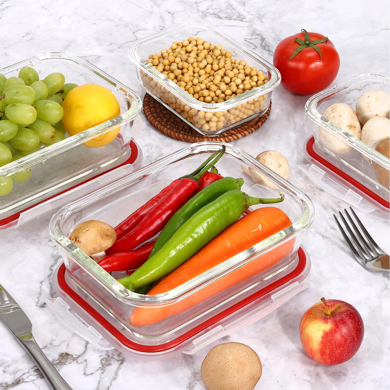 Vinsani 10-Pack Rectangle Glass Food Storage Containers with Lids