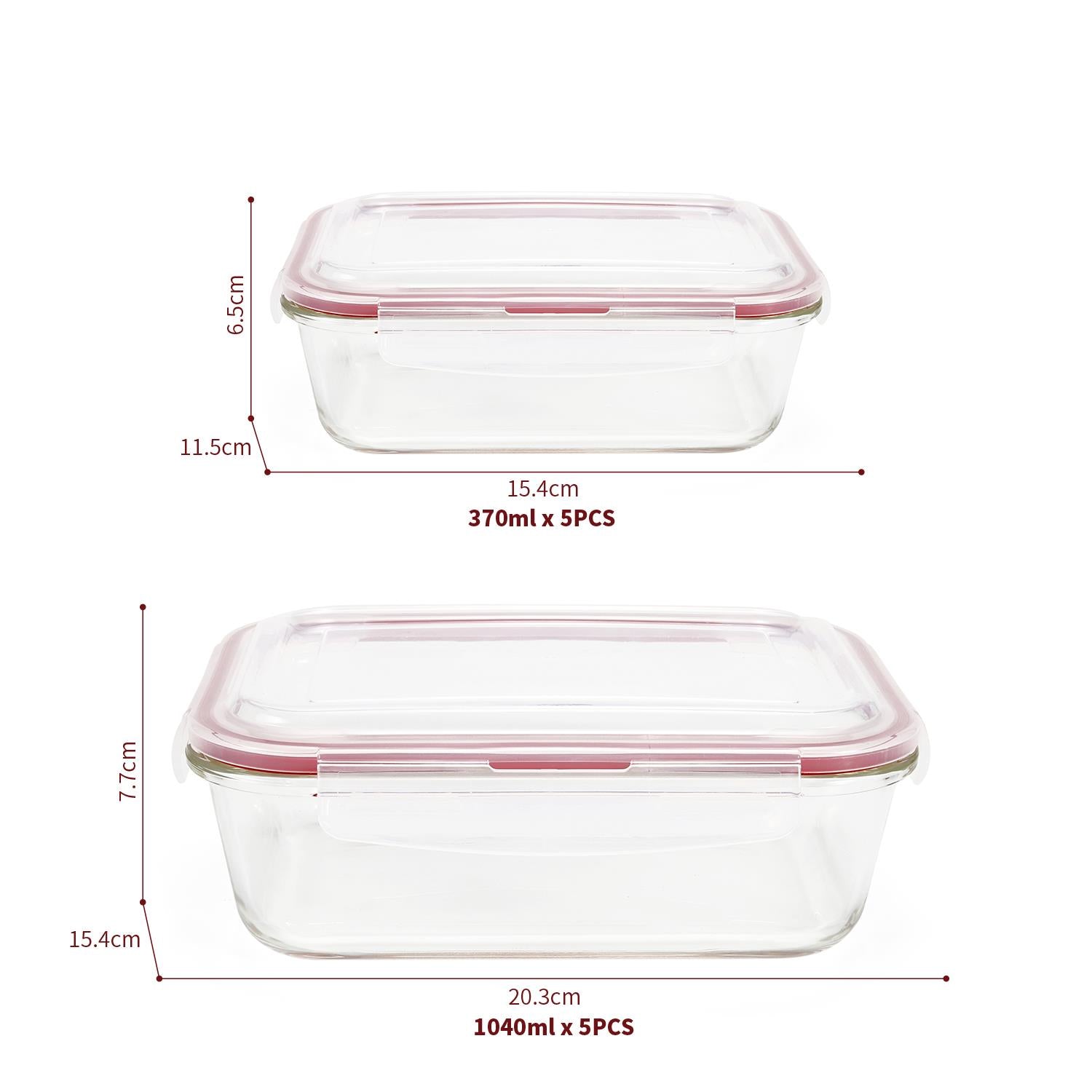 Vinsani 10-Pack Rectangle Glass Food Storage Containers with Lids