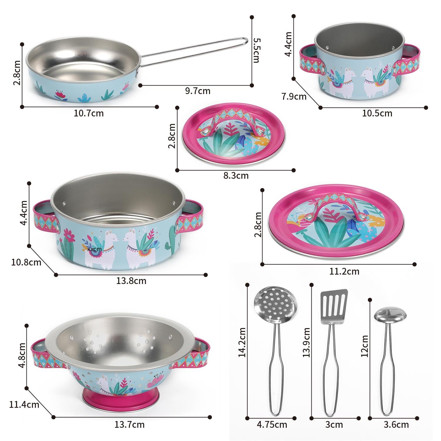 SOKA Play Imagine Learn 10 Piece Kids Kitchenware Set with Llama Illustrations and Carry Case