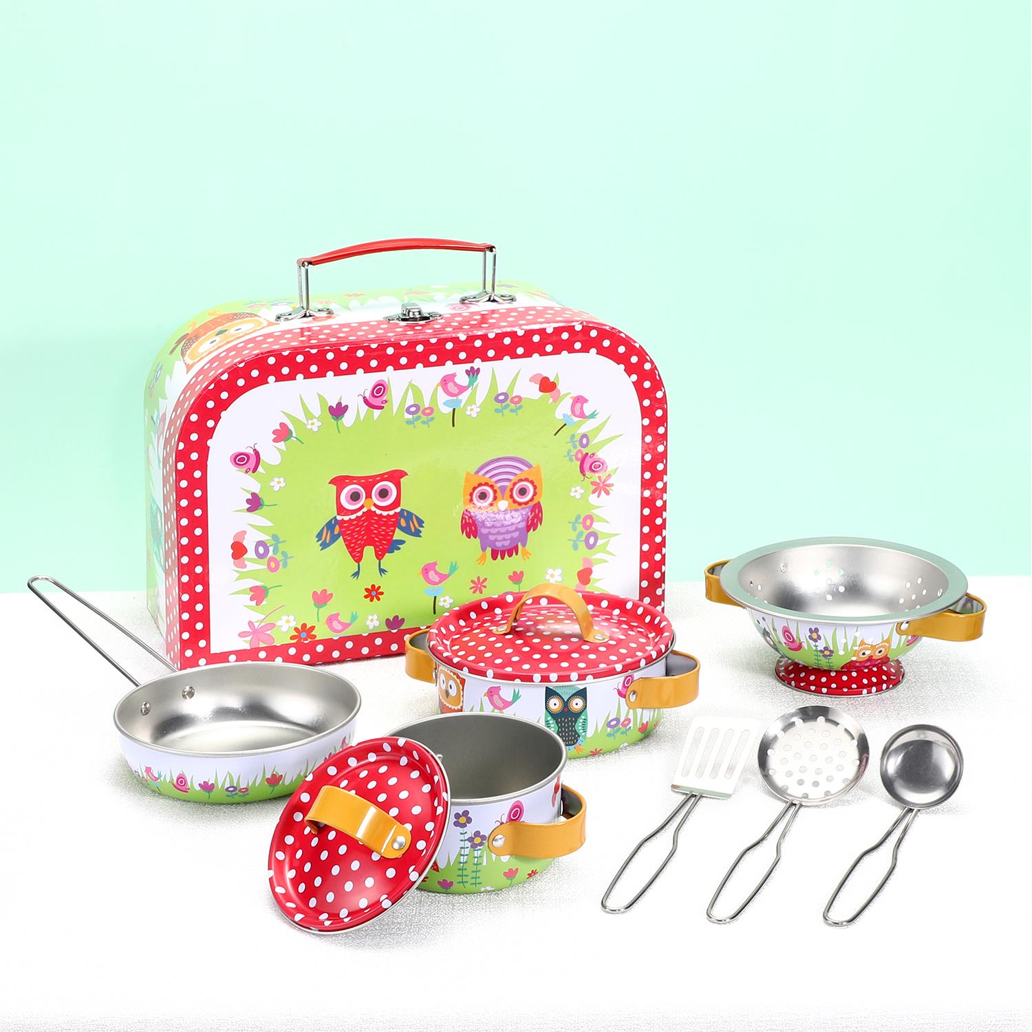SOKA 10 Piece Kids Kitchenware Set with Animals Illustrations and Carry Case