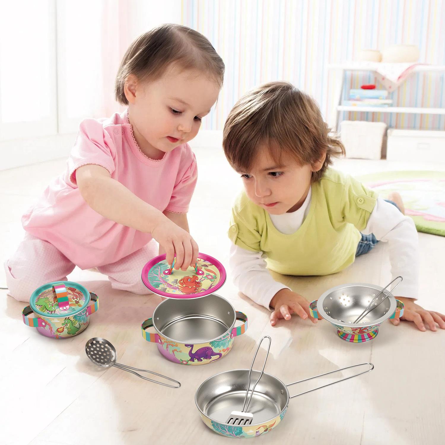 SOKA 10-Piece Dinosaur Kids Kitchenware Play Set with Carry Case