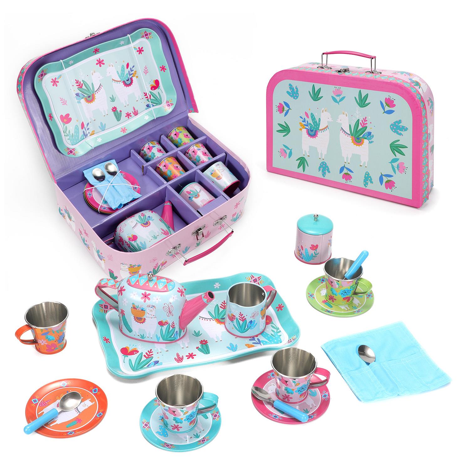 SOKA Play Imagine Learn 18-Piece Tin Tea Set with Llama Illustrations