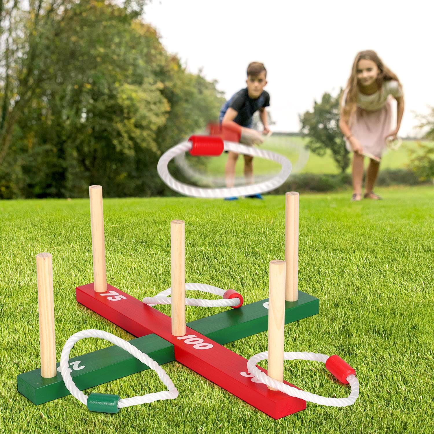 Vinsani Wooden Garden Quoits Game for Kids and Adults, Portable Outdoor Family Game, 36 x 36 x 13 cm