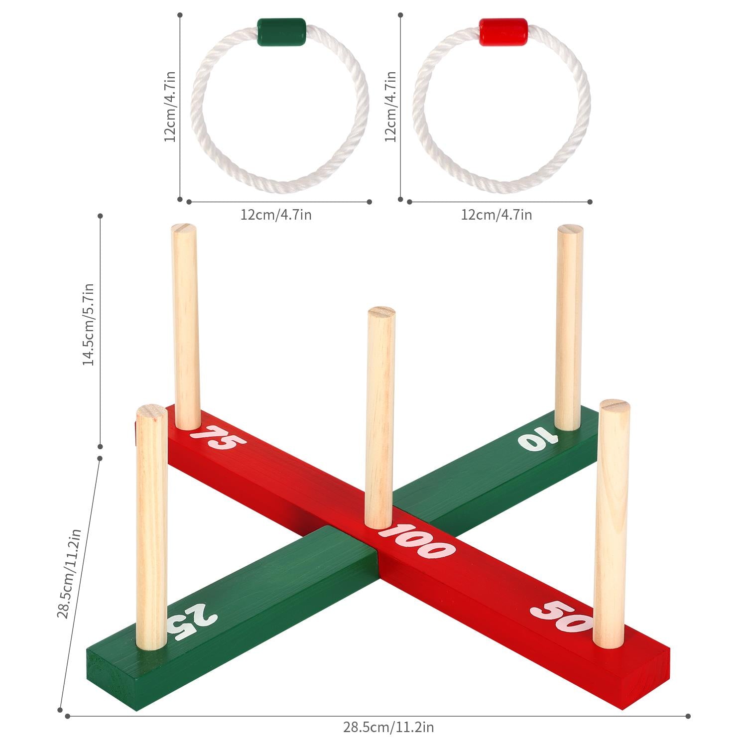 Vinsani Wooden Garden Quoits Game for Kids and Adults, Portable Outdoor Family Game, 36 x 36 x 13 cm
