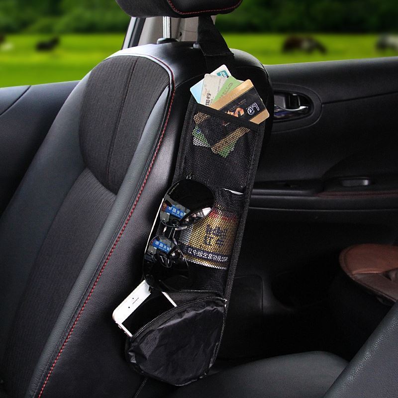 Vinsani Car Multi Side Pocket Seat Storage Organiser with 2 Mesh Pockets and Zip Pouch - Black