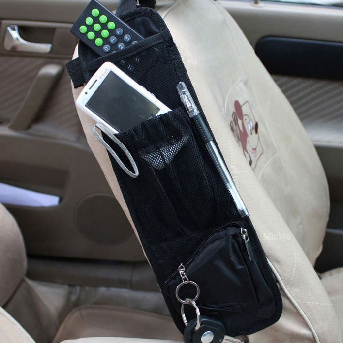 Vinsani Car Multi Side Pocket Seat Storage Organiser with 2 Mesh Pockets and Zip Pouch - Black