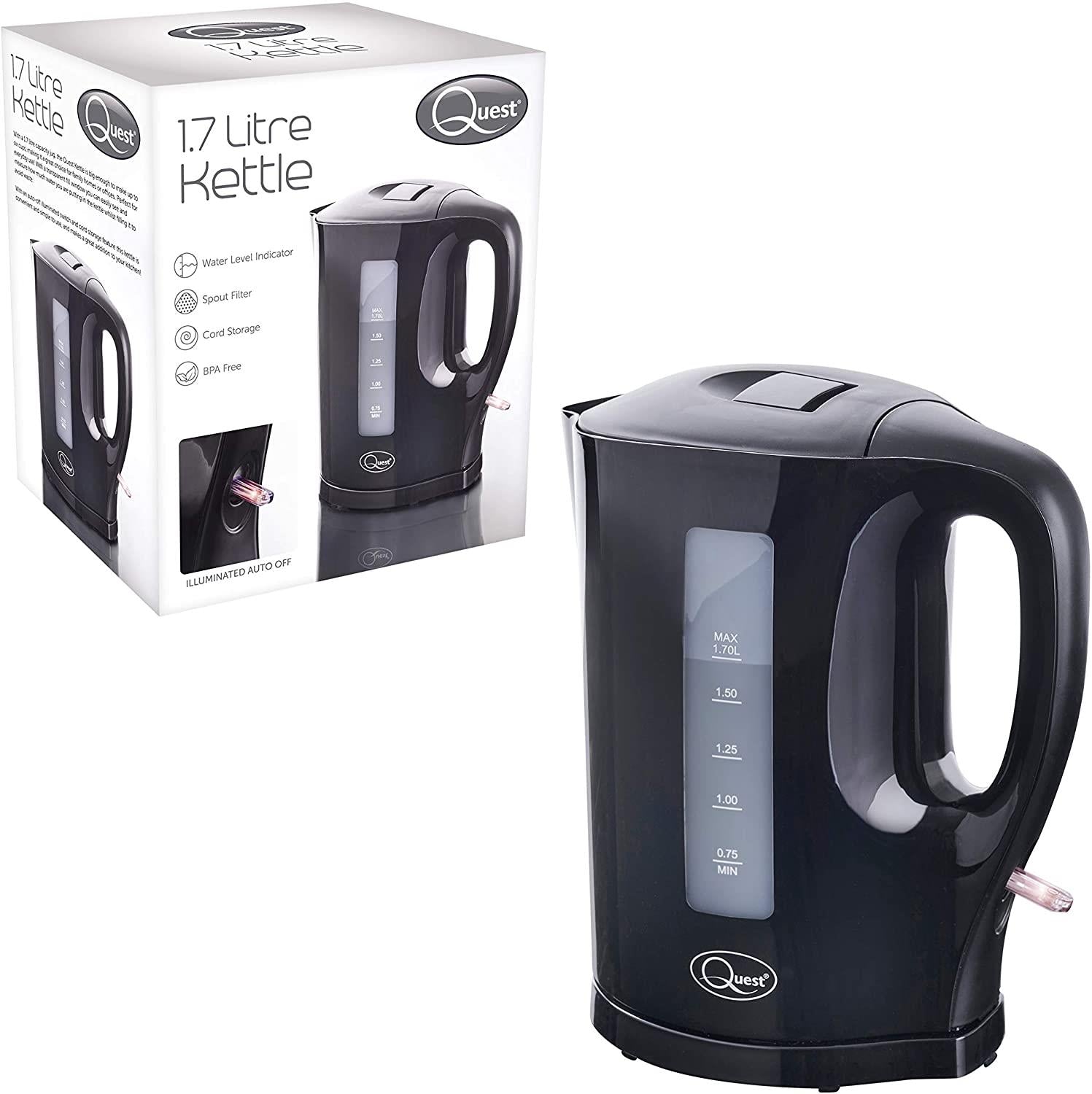 Daewoo 1.7L Black Cordless Jug Kettle with Cord Storage