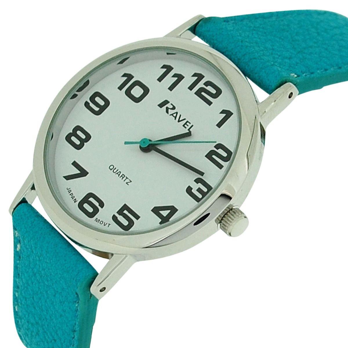 Ravel Unisex Classic Big Dial Blue Leather Strap Watch