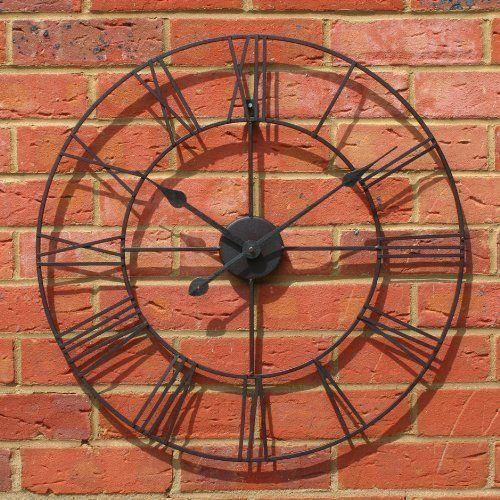 Large 60cm Black Roman Metal Skeleton Wall Clock