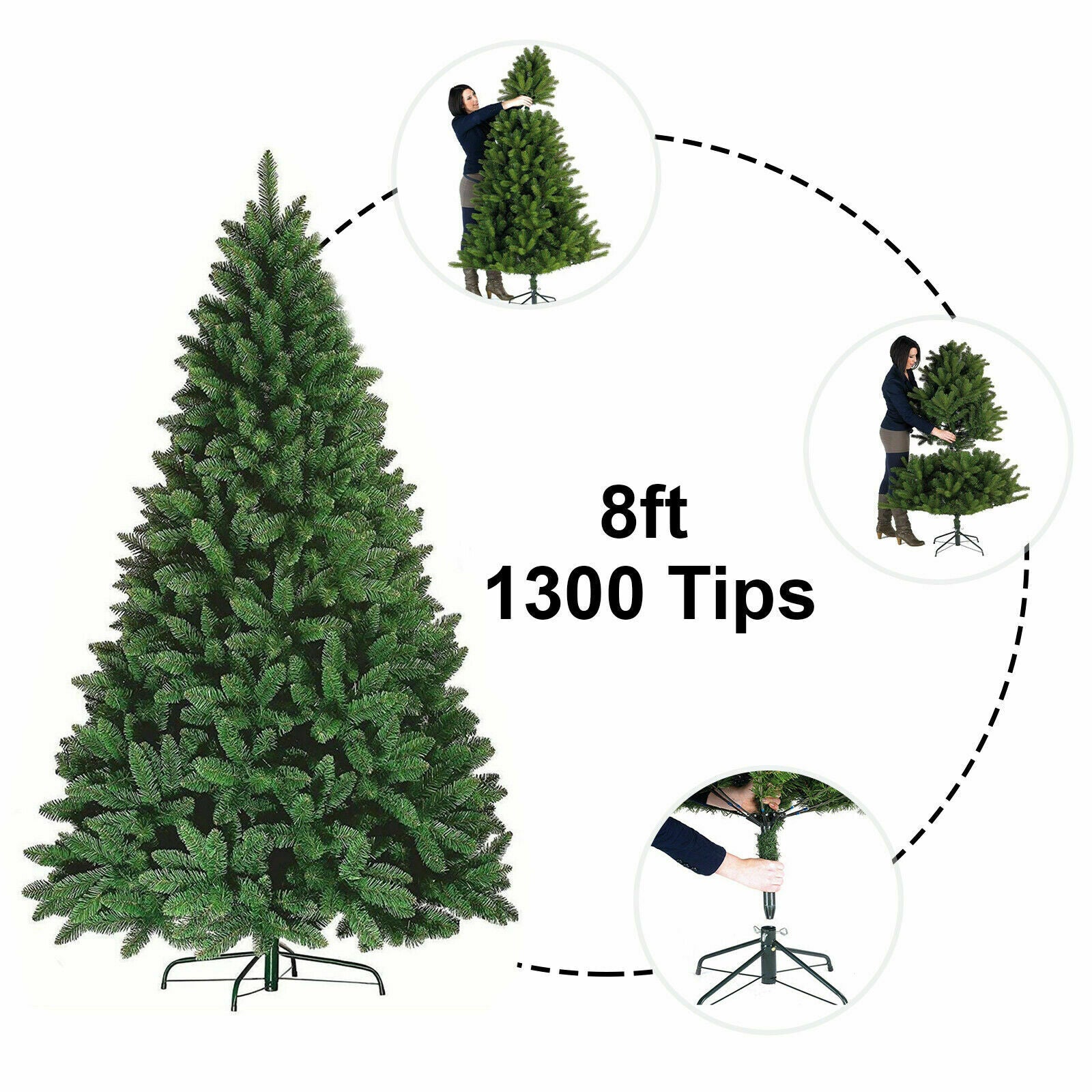 8ft Colorado Green Pine Artificial Christmas Tree with Metal Stand