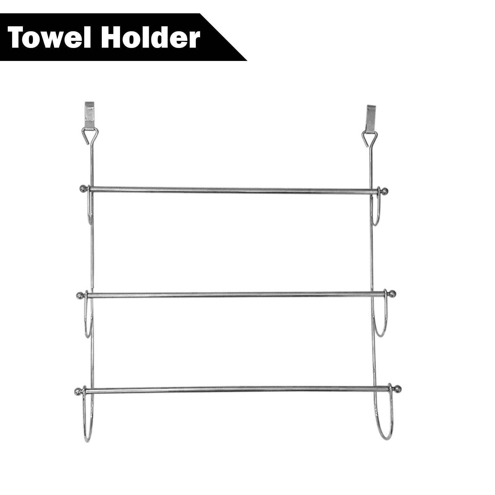 3-Tier Over-The-Door Towel Rail Hanger, Stainless Steel, Chrome Finish
