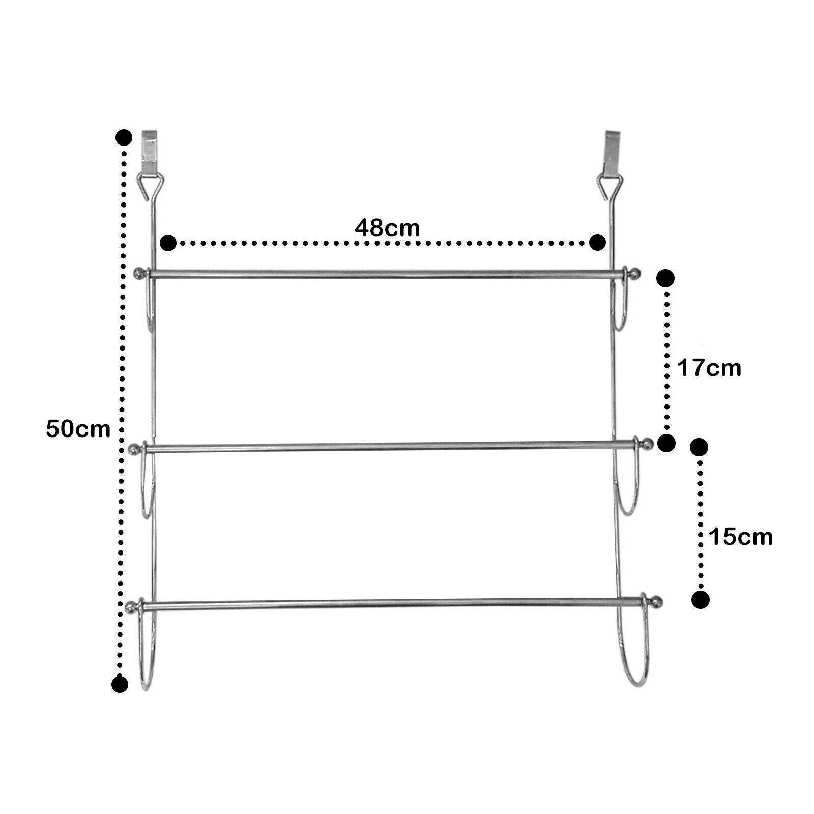 3-Tier Over-The-Door Towel Rail Hanger, Stainless Steel, Chrome Finish