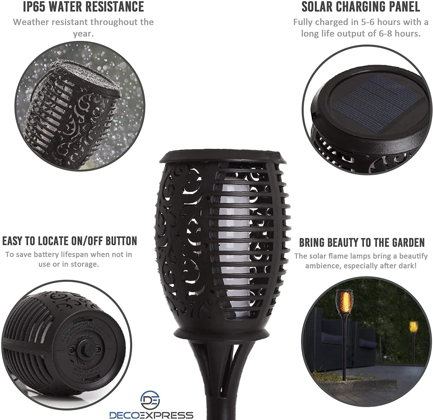 Planet Solar Pack of 2 Solar Flame LED Garden Torch Lights