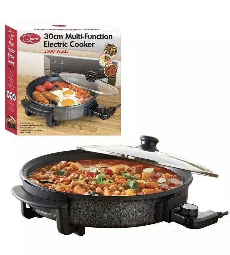 Quest 30cm Multi-Function Electric Cooker Pan with Lid, 1500W