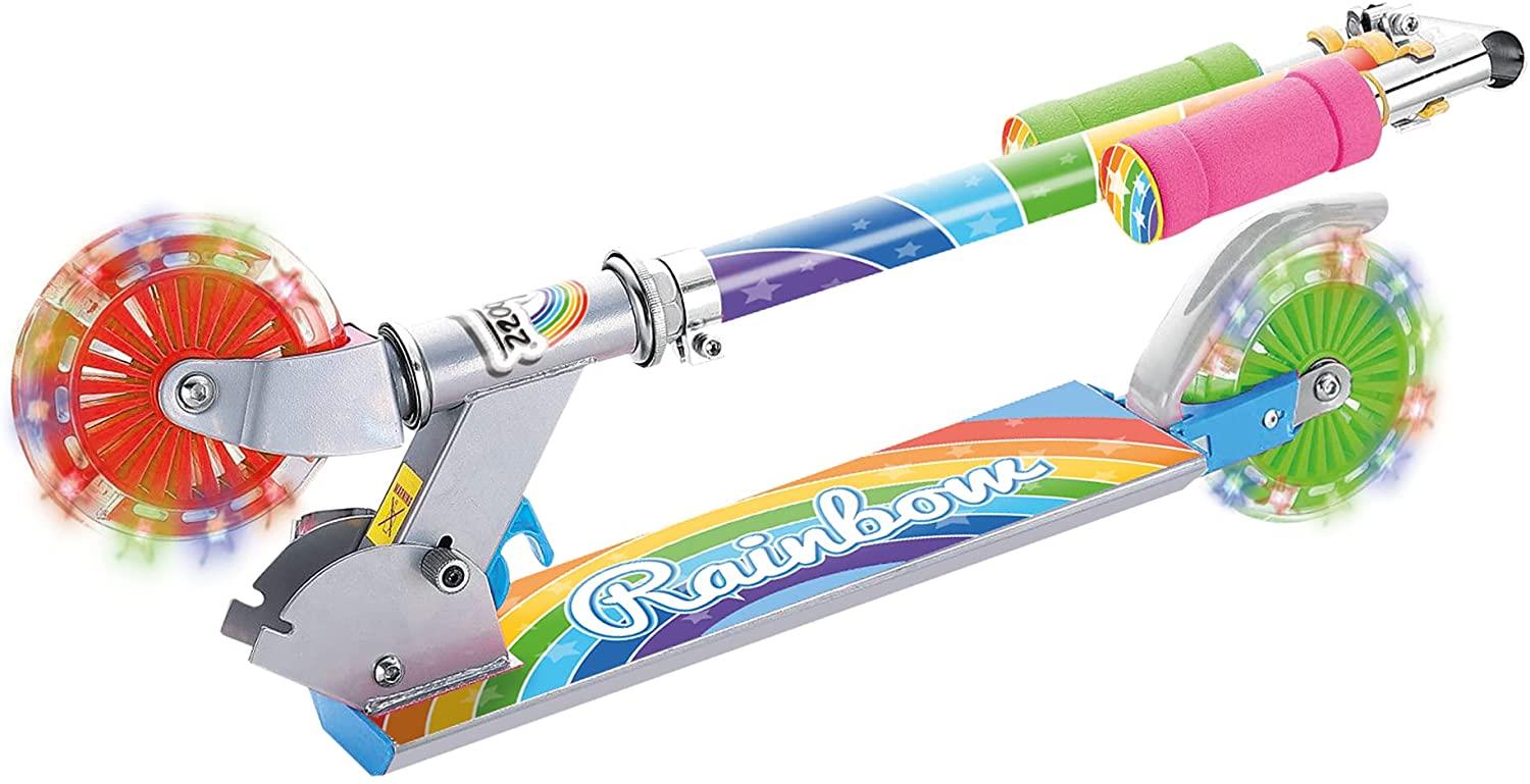 Ozbozz Rainbow Folding Scooter with Flashing Wheels