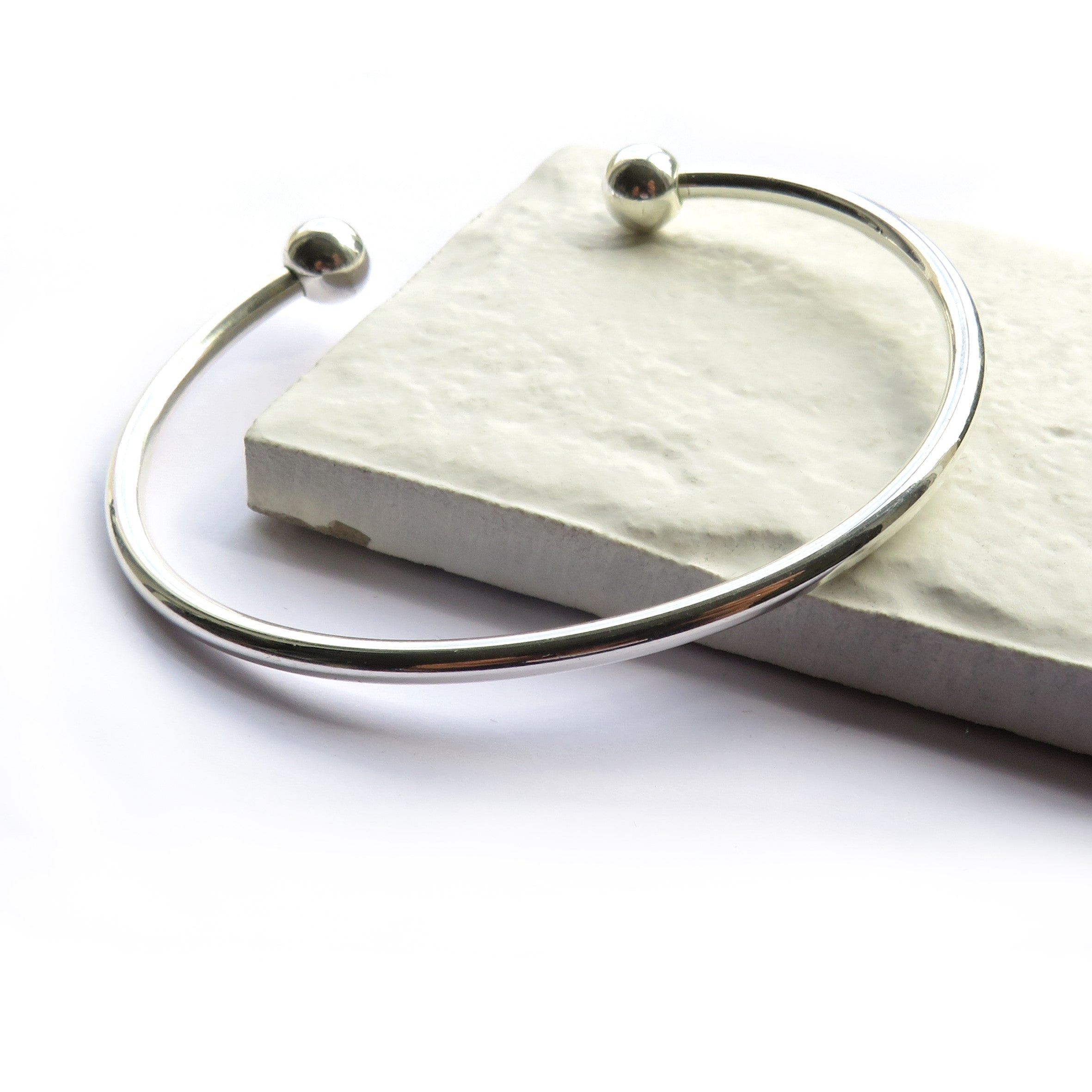 Silver-Plated Torque Bangle with Screw-Off Ball Ends