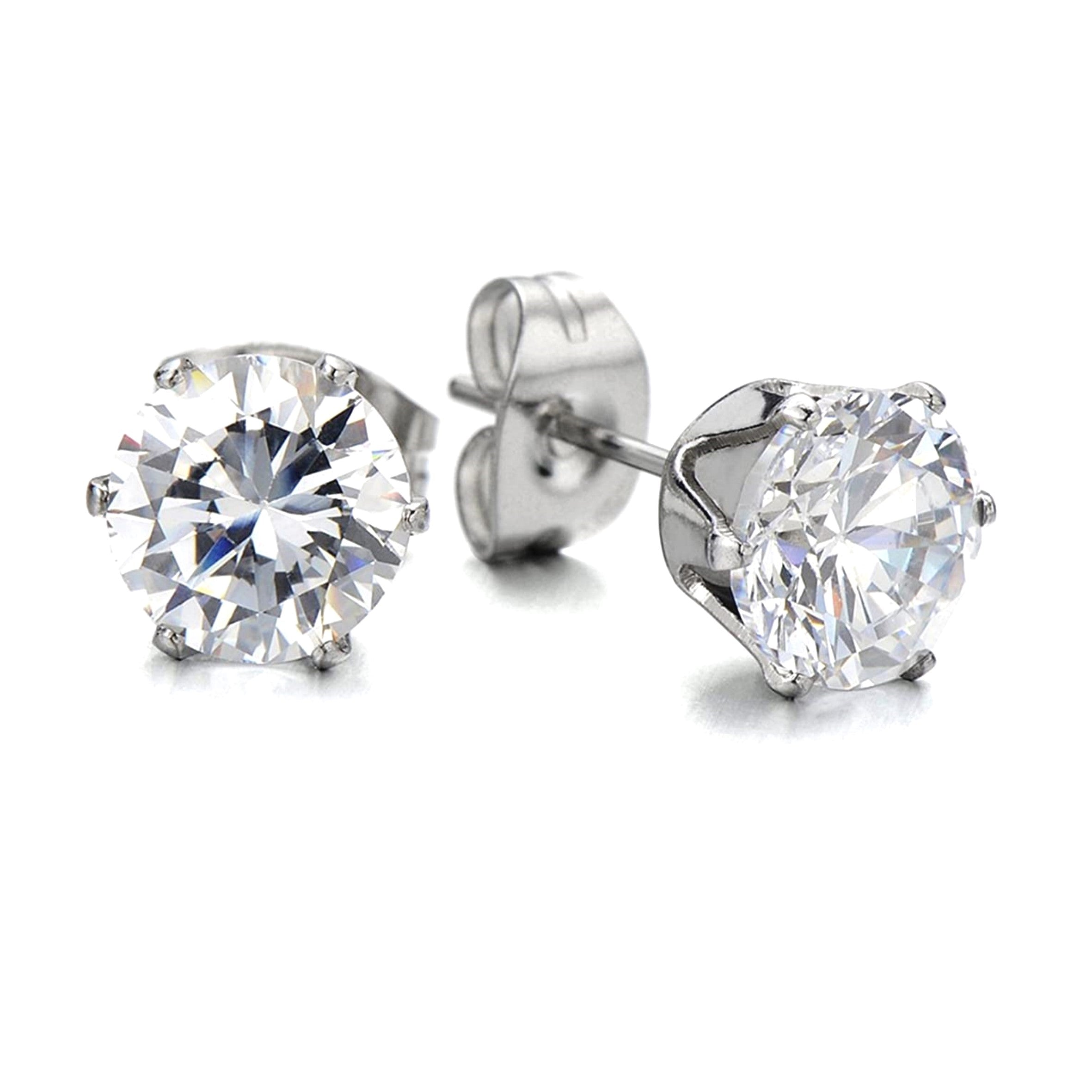 6mm Cubic Zirconia Stud Earrings - Hypoallergenic Stainless Steel Gift Box