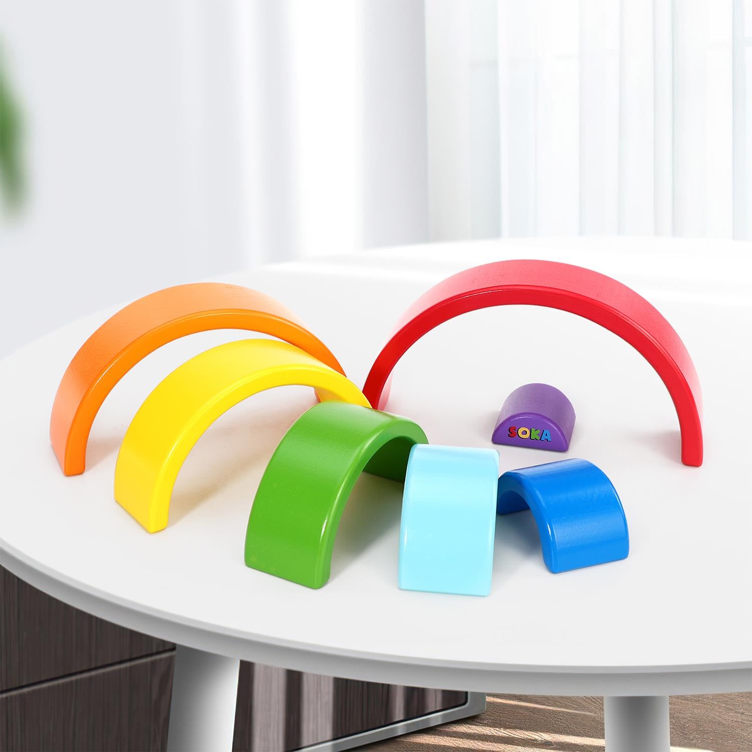 SOKA Rainbow Wooden Stacker Toy, 7-Piece Educational Game