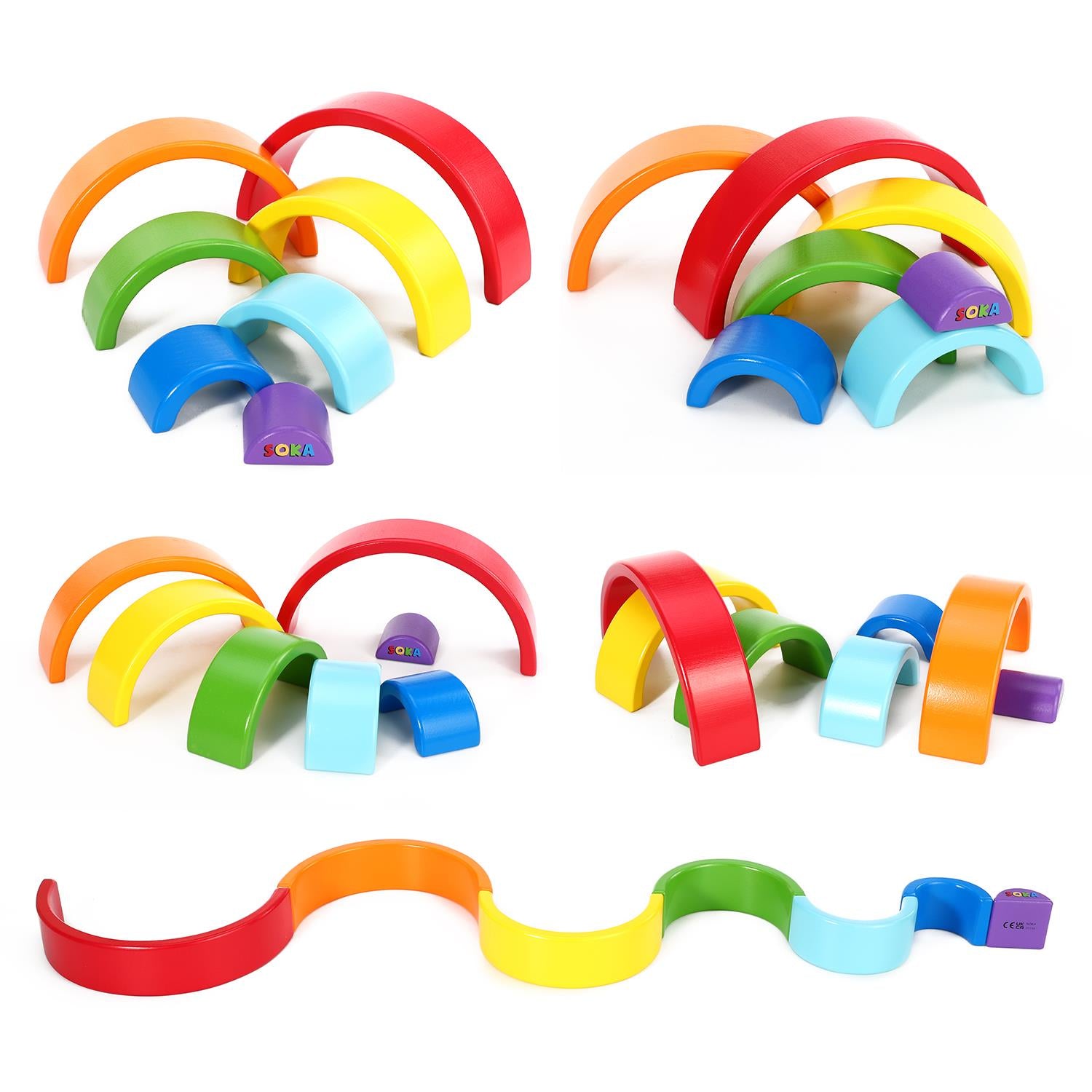 SOKA Rainbow Wooden Stacker Toy, 7-Piece Educational Game