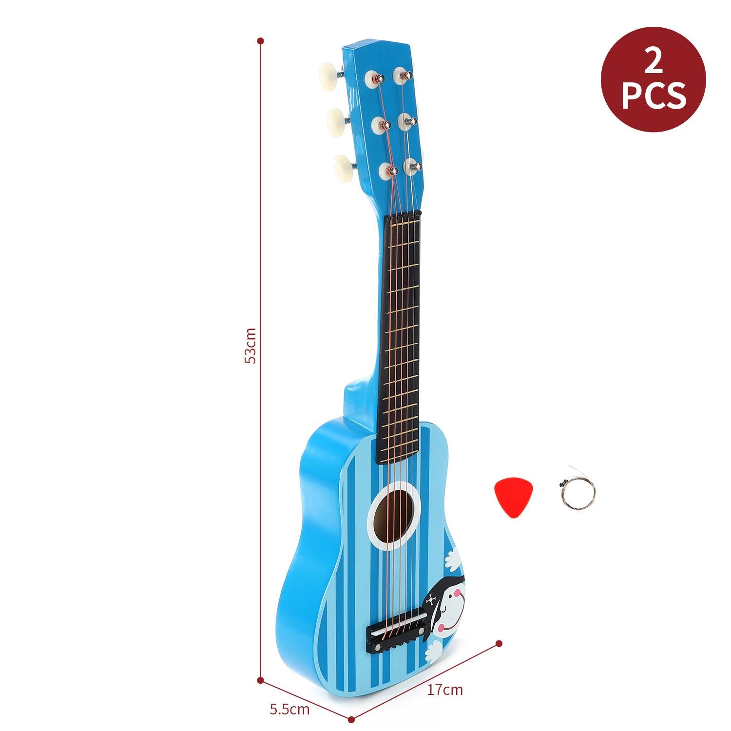 SOKA Wooden Children’s 6-String Guitar with Multi-Coloured Stripes, Blue Pirate Design