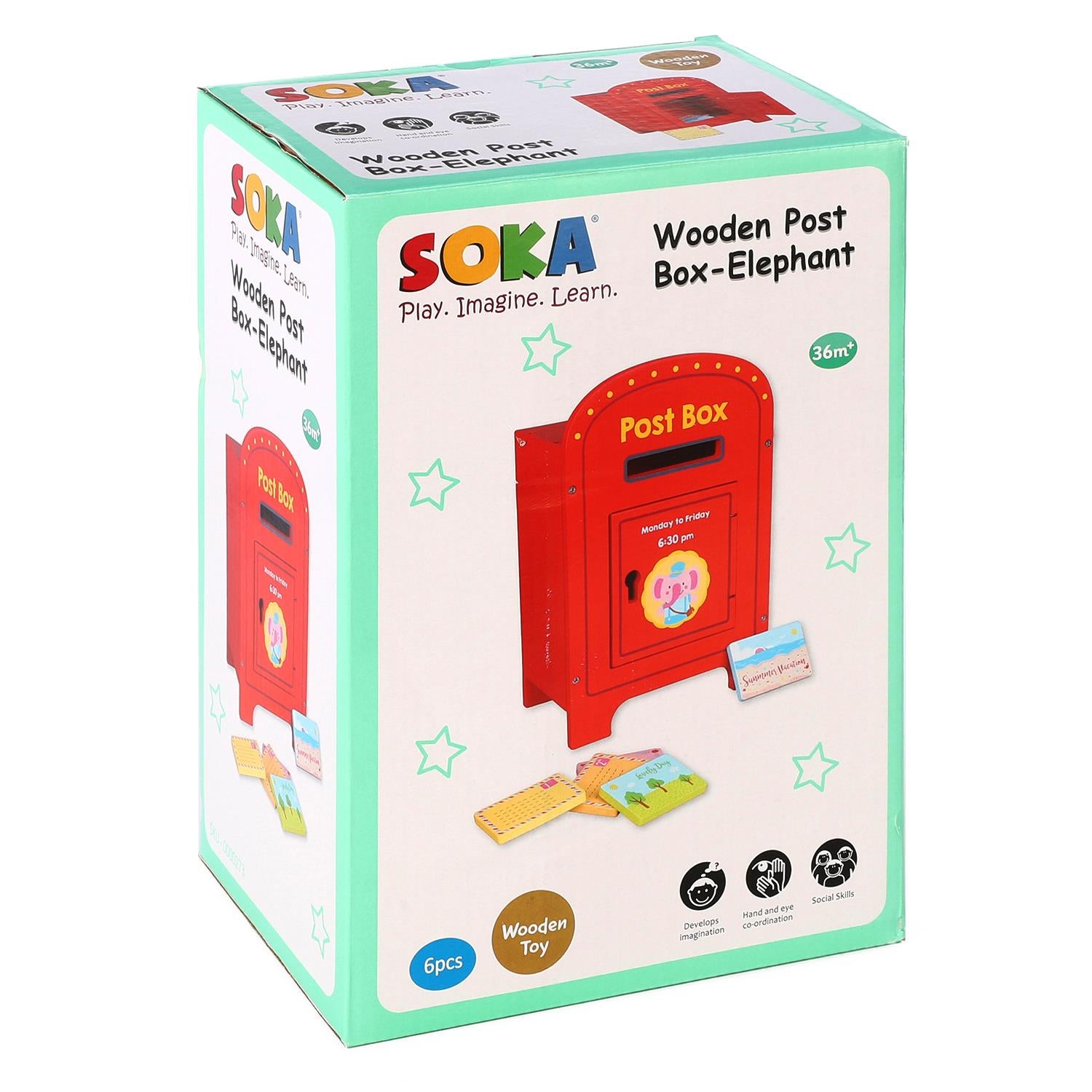 SOKA Play Imagine Learn Wooden Elephant Post Box Pretend Play Toy