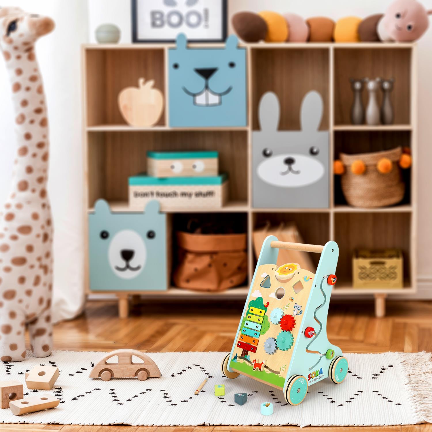 SOKA Play Imagine Learn Forest Walker Baby Walker with 3 Wooden Blocks and 4 Non-Slip Rimmed Wheels