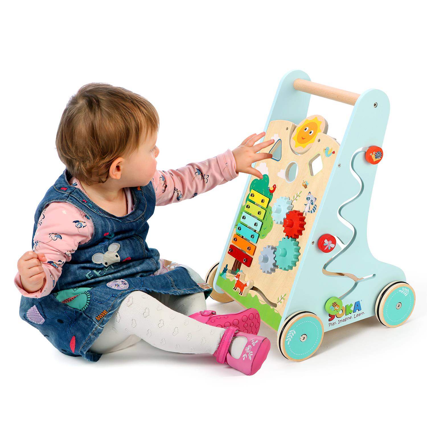 SOKA Play Imagine Learn Forest Walker Baby Walker with 3 Wooden Blocks and 4 Non-Slip Rimmed Wheels