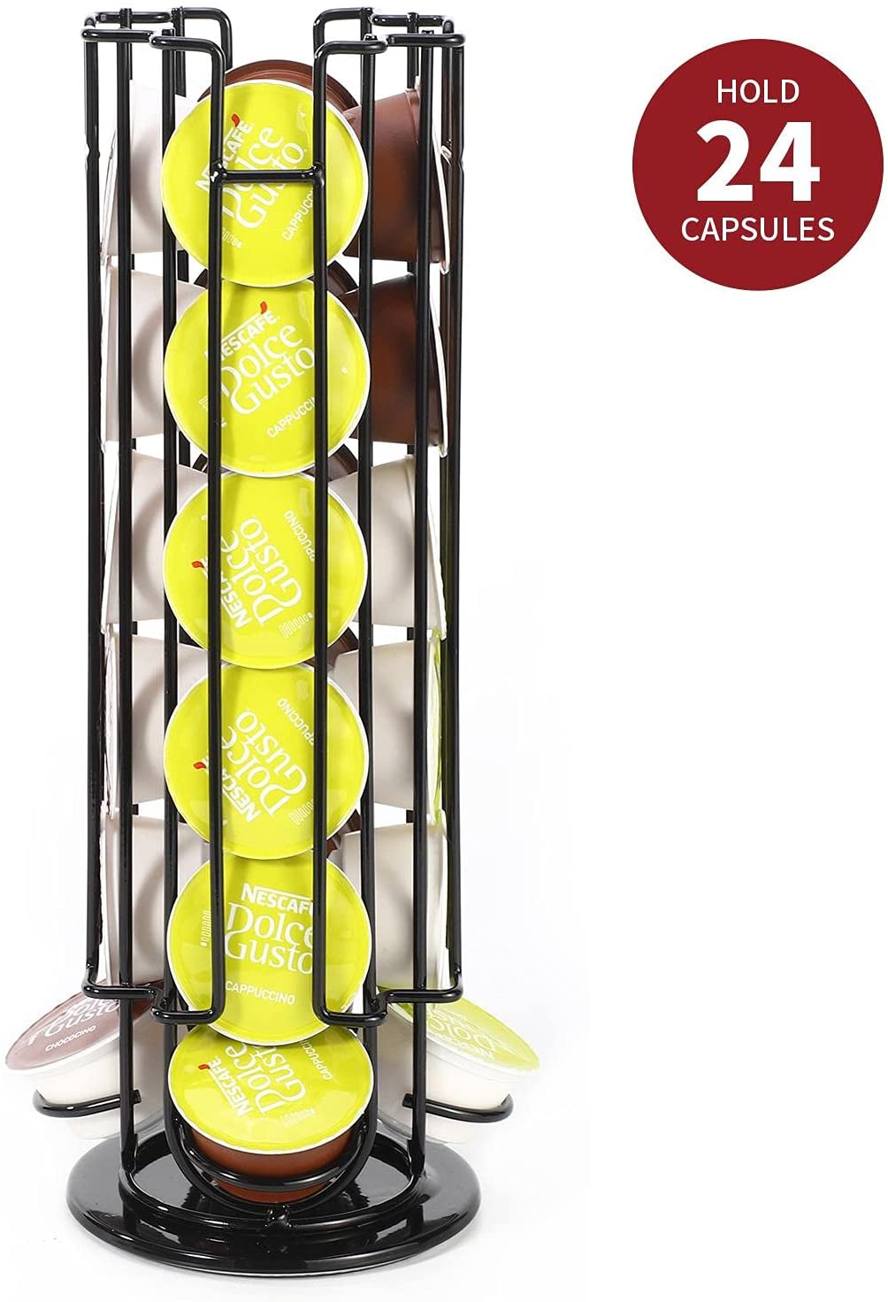 Vinsani 24 Pod Revolving Black Coffee Capsule Holder Stand for Dolce Gusto
