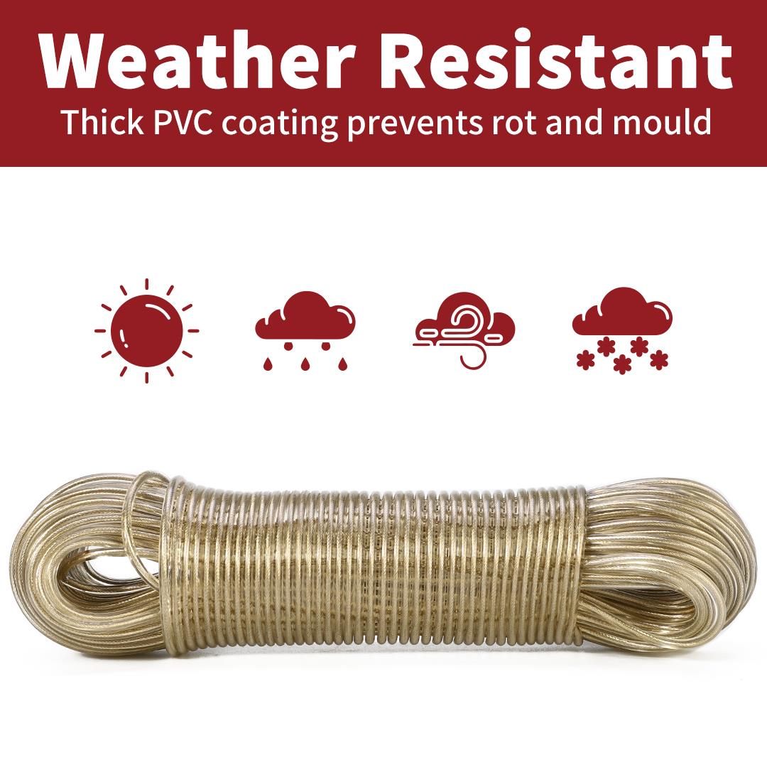 Vinsani 50m Heavy Duty Washing Line Rope, Steel Core PVC Clothesline