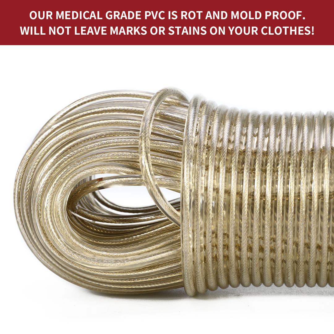 Vinsani 50m Heavy Duty Washing Line Rope, Steel Core PVC Clothesline