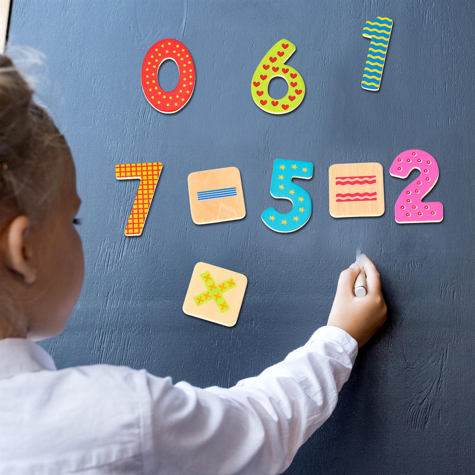 SOKA Play Imagine Learn Wooden Magnetic Numbers and Equations Set, 60 Pieces, Hand-Painted Educational Magnetic Toy for Fridges and Whiteboards