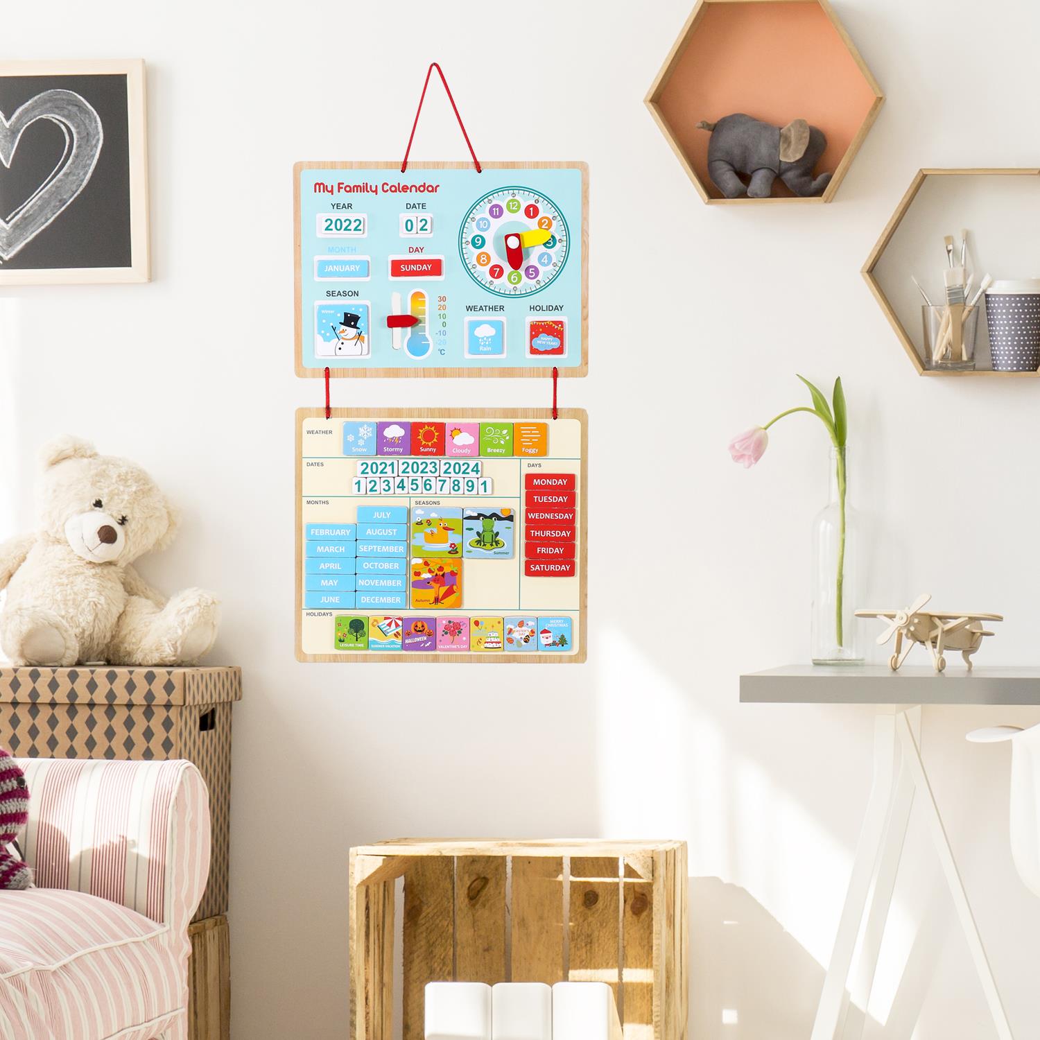 SOKA Wooden Family Learning Calendar Wall Toy for Kids