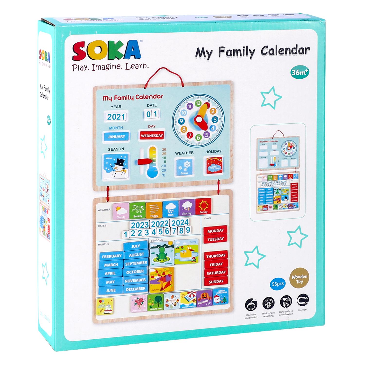 SOKA Wooden Family Learning Calendar Wall Toy for Kids