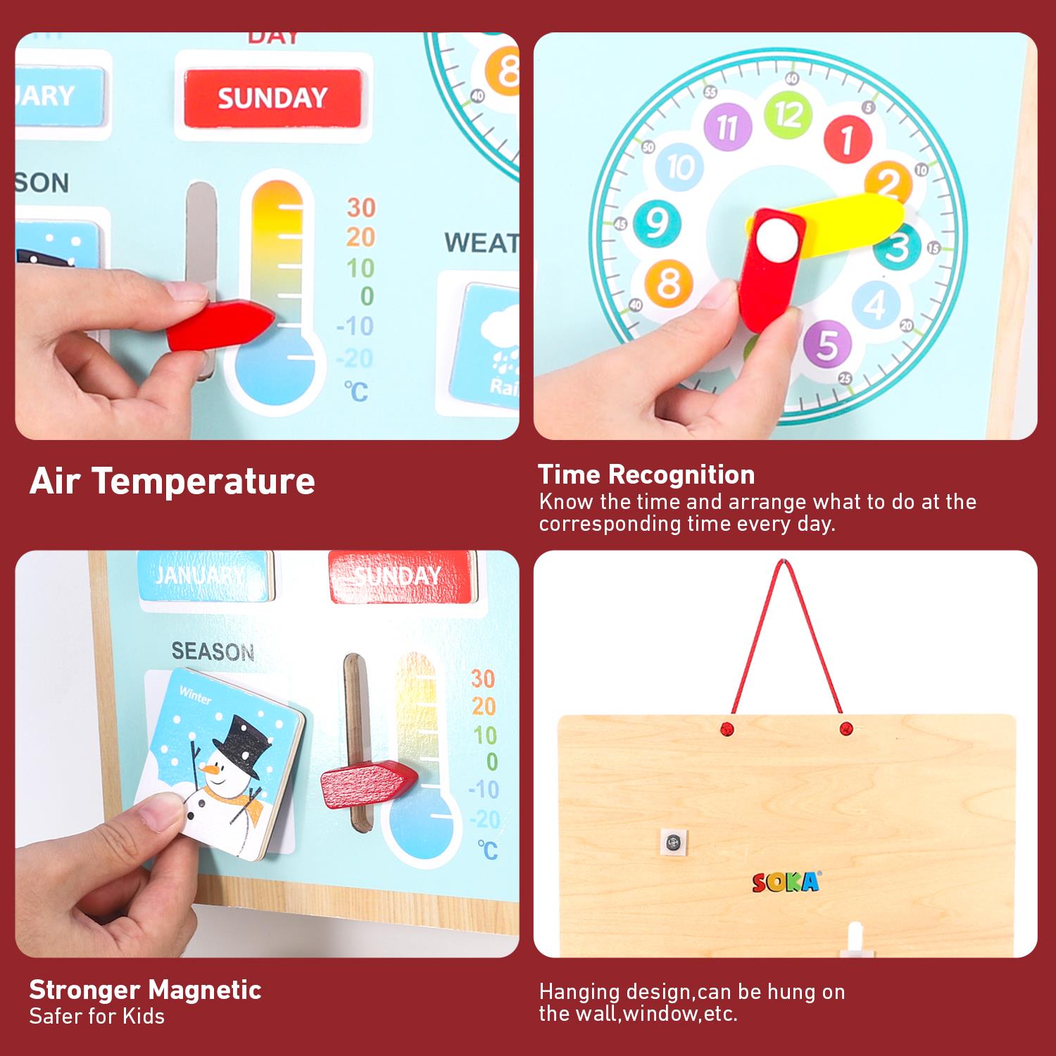 SOKA Wooden Family Learning Calendar Wall Toy for Kids