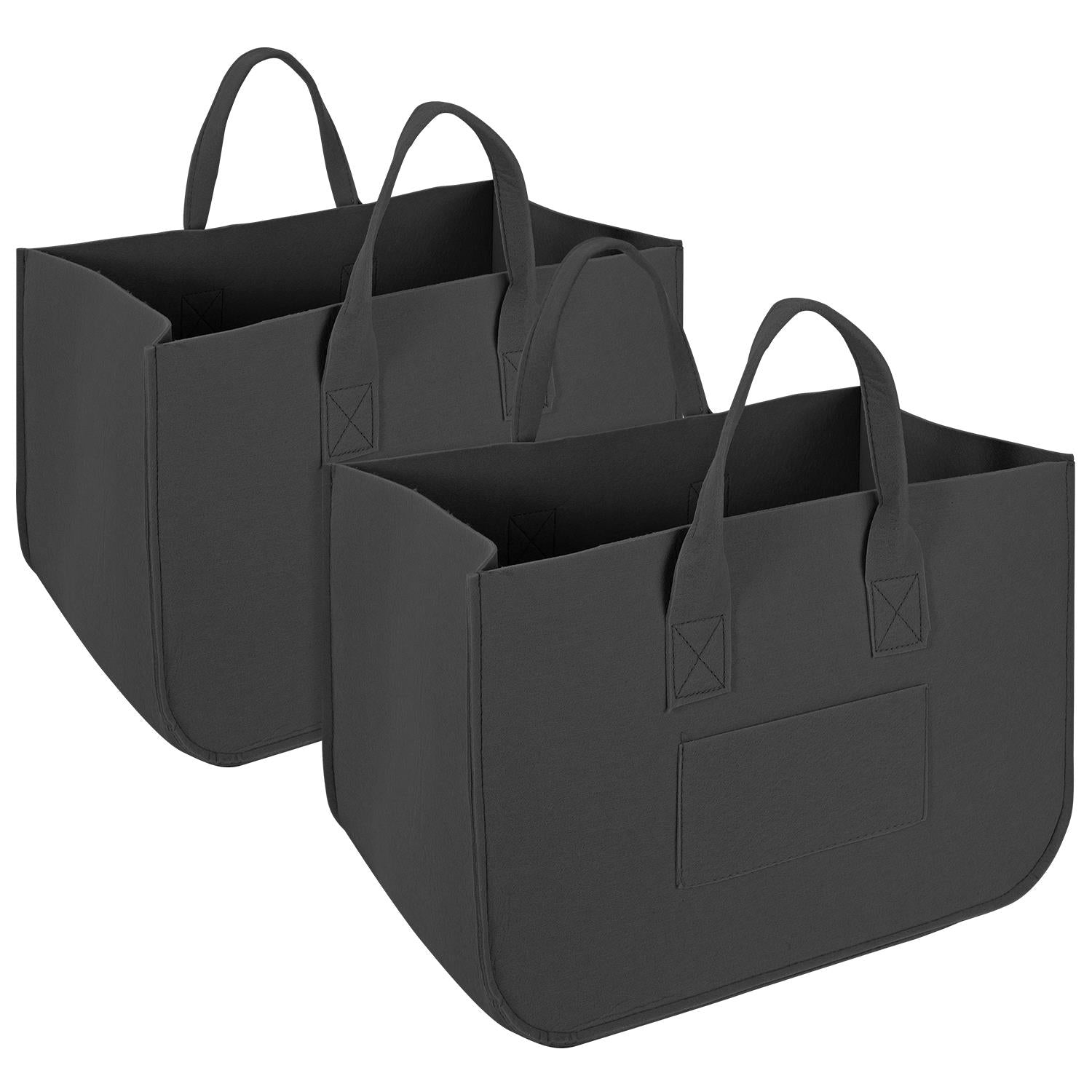 Vinsani 2 Pack Black Felt Storage Basket Organisers with Handles, Foldable Storage Baskets