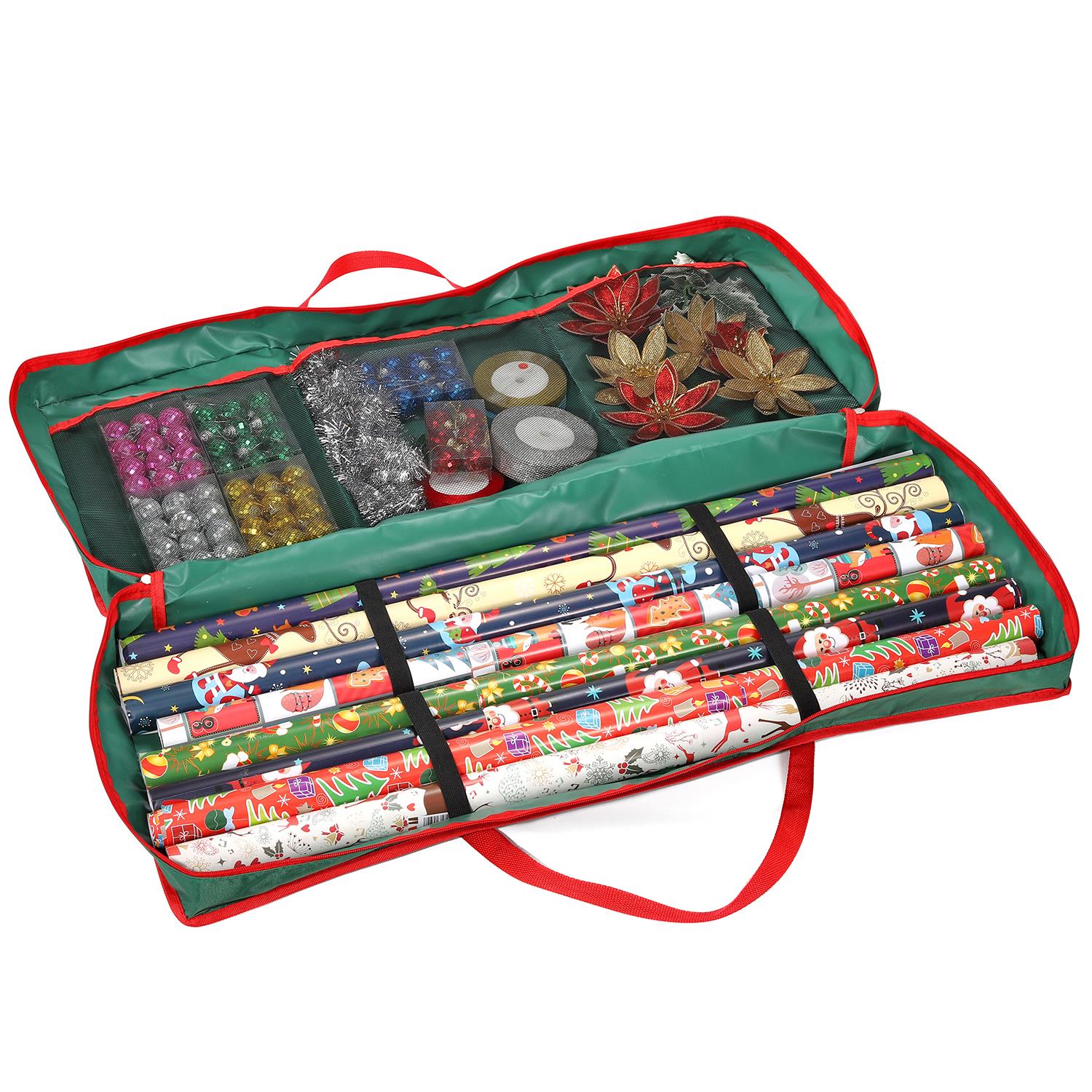 Vinsani Christmas Gift Wrap Fabric Storage Bag, Wrapping Paper Organizer with Adjustable Straps and Zip Closure