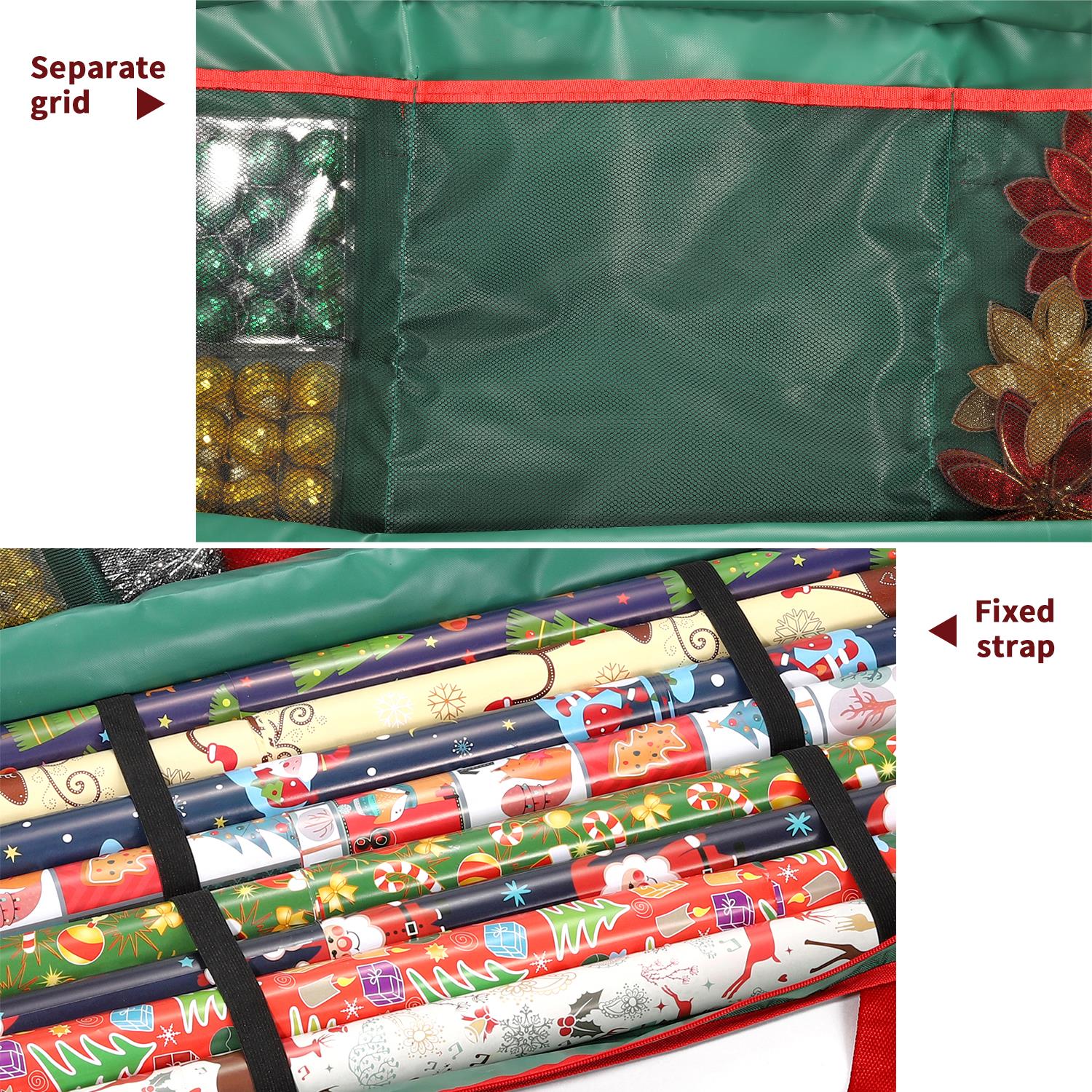 Vinsani Christmas Gift Wrap Fabric Storage Bag, Wrapping Paper Organizer with Adjustable Straps and Zip Closure