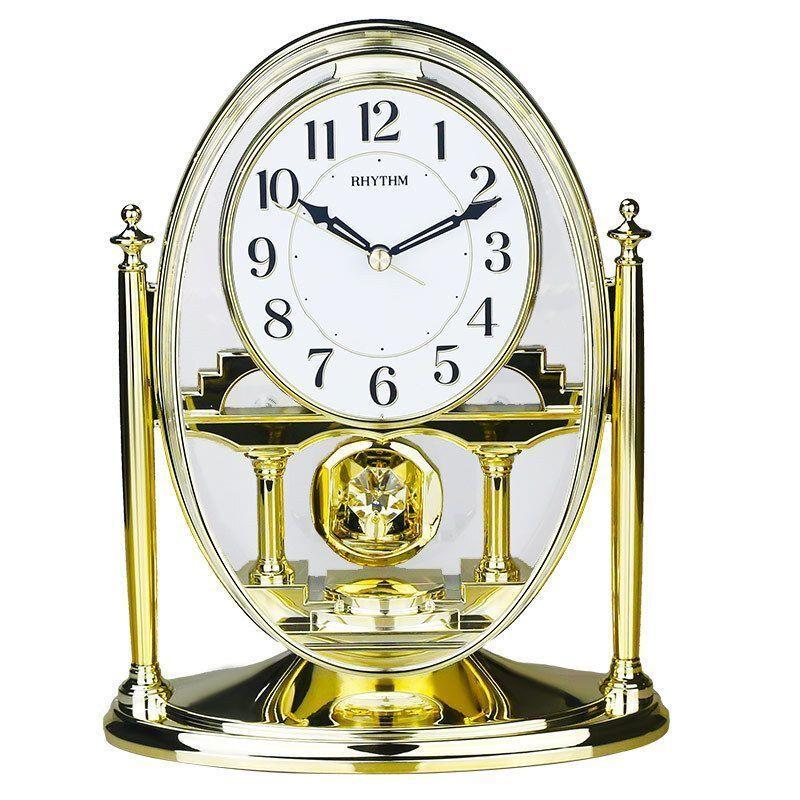 Rhythm Mantel Clock with Pendulum and Acrylic Decoration, Gold