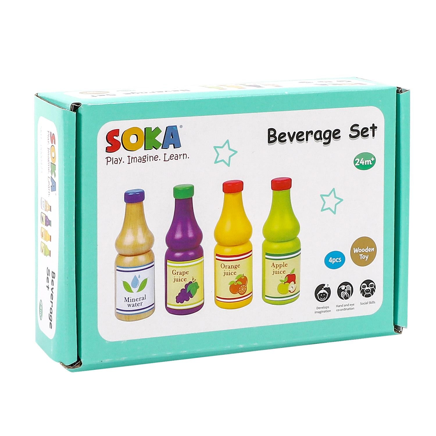 SOKA Wooden Beverage Play Set, 4-Piece Pretend Play Toy