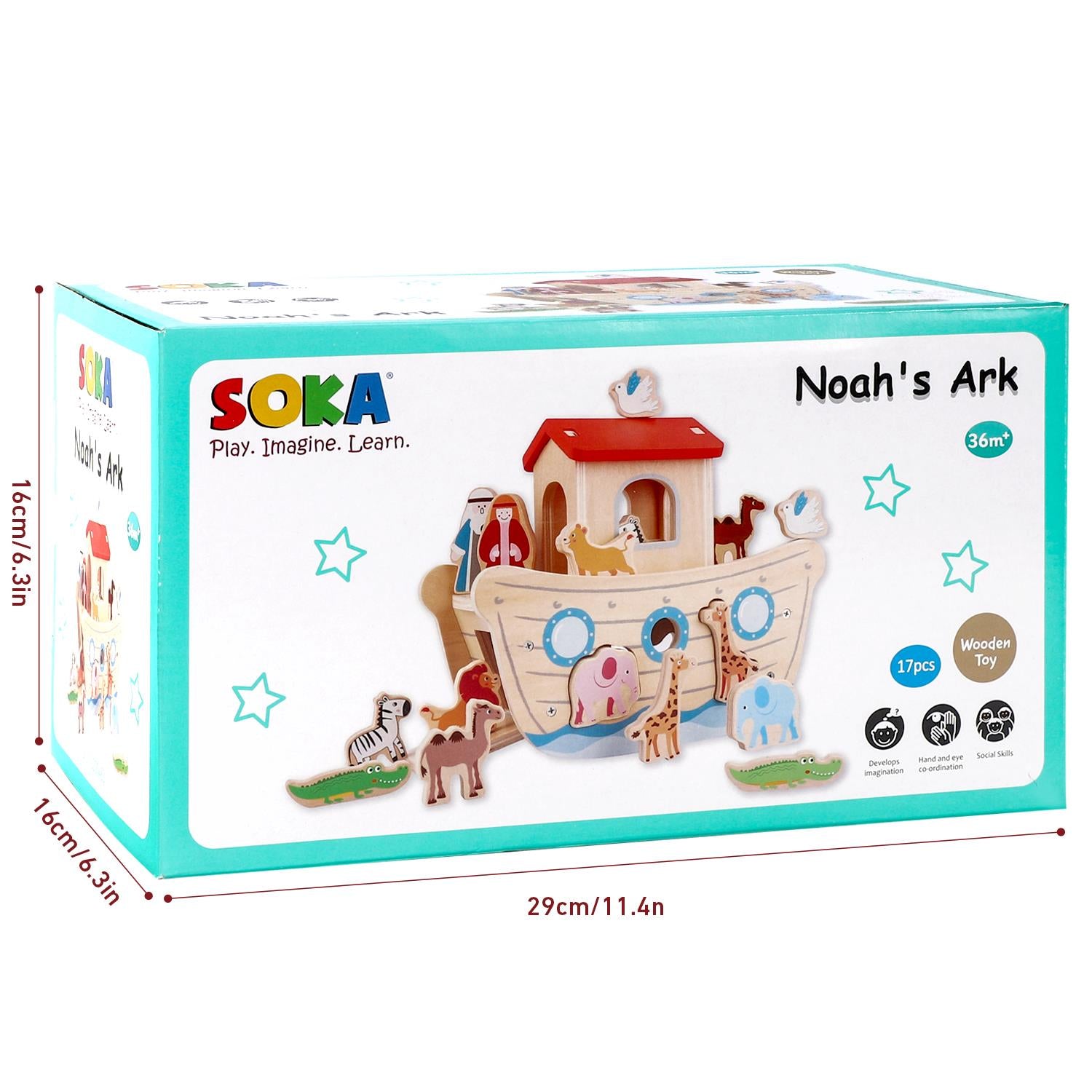 SOKA Wooden Noah’s Ark Playset with 13 Animals