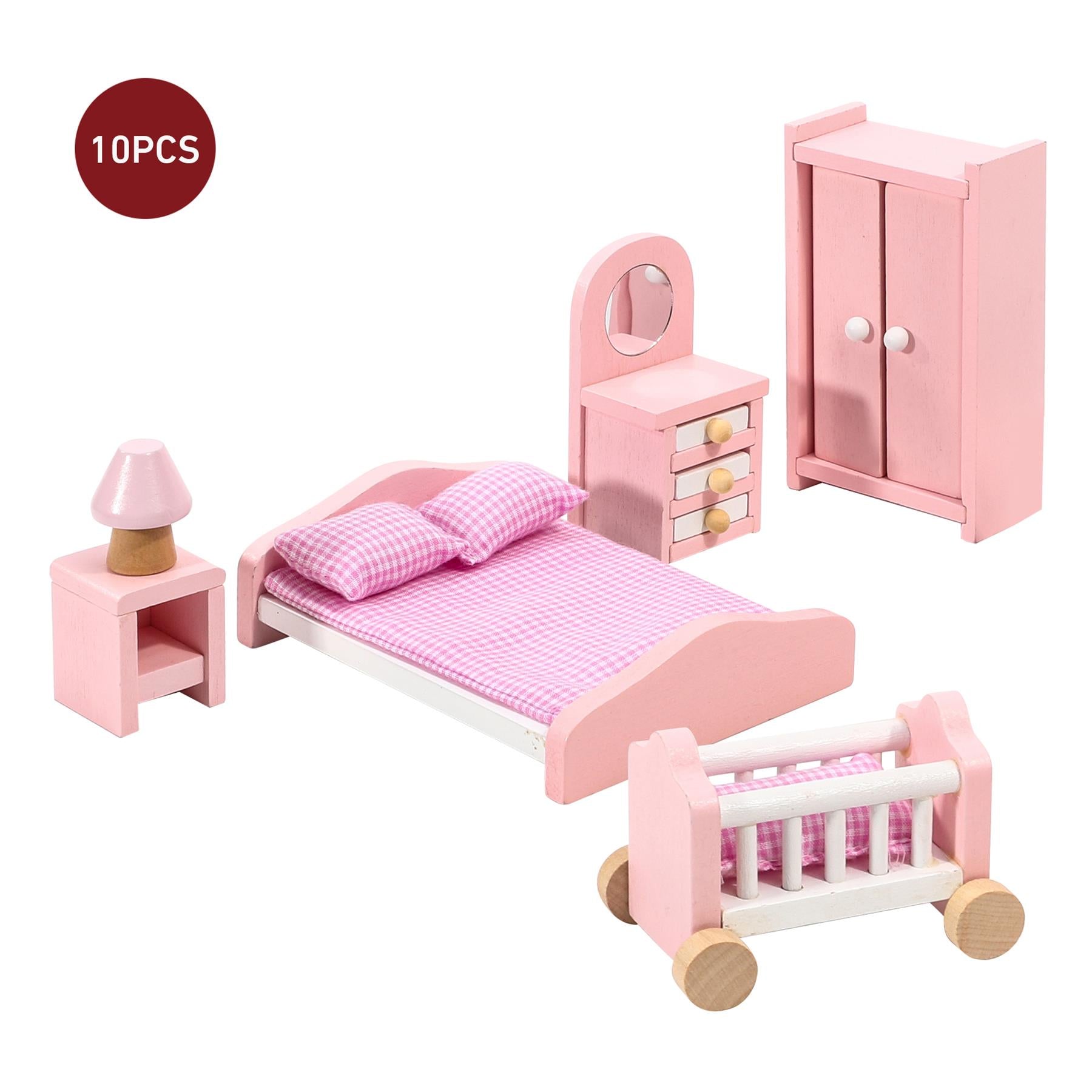 SOKA Play Imagine Learn 6-Piece Wooden Dollhouse Bedroom Furniture Set