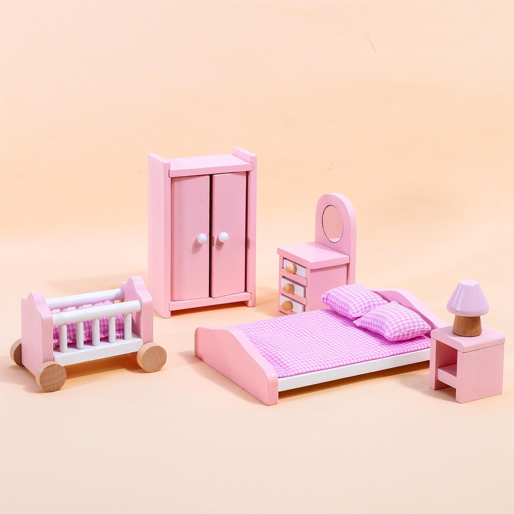 SOKA Play Imagine Learn 6-Piece Wooden Dollhouse Bedroom Furniture Set