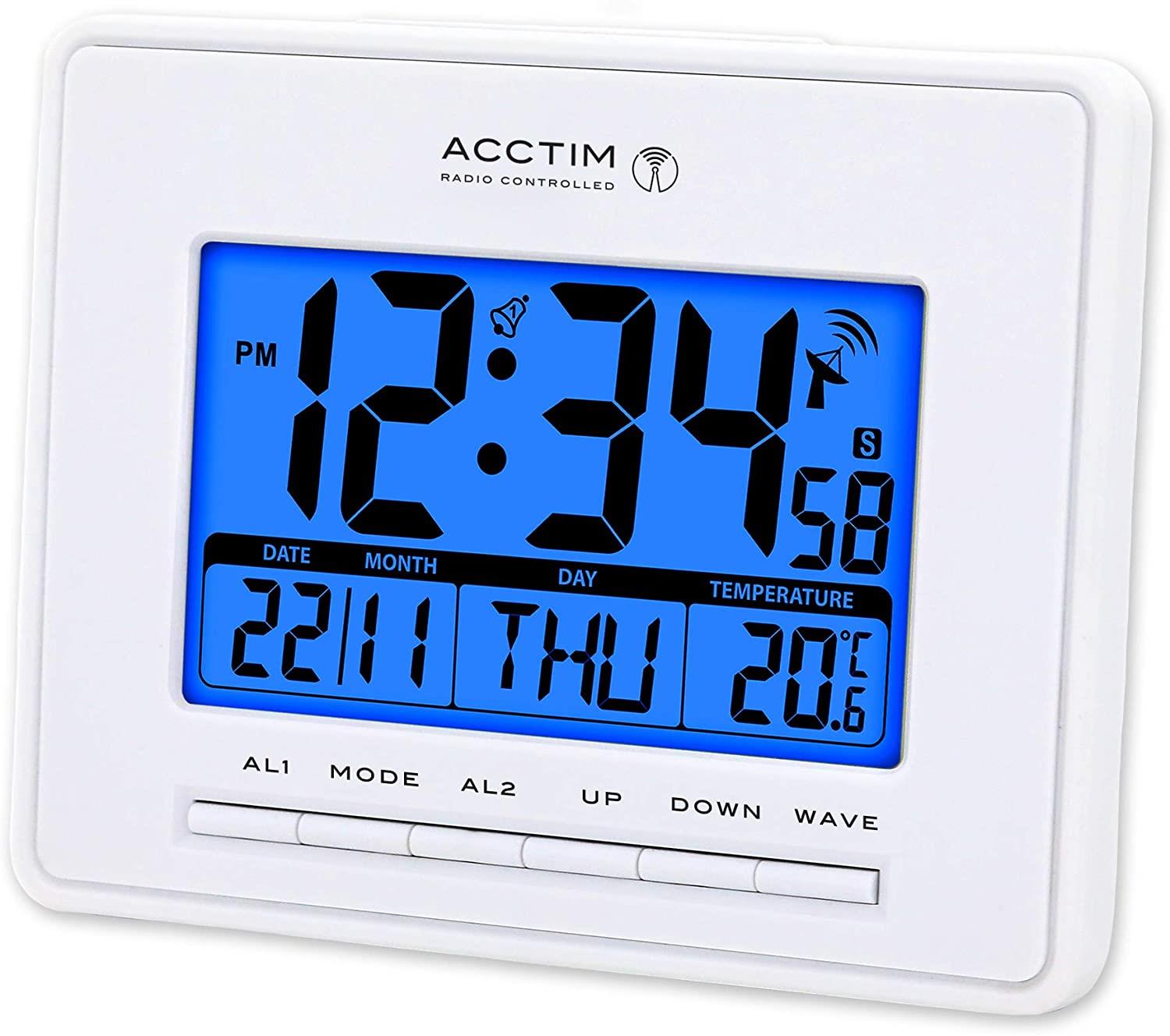 Acctim Infinity Radio Controlled LCD Desk/Wall Alarm Clock White